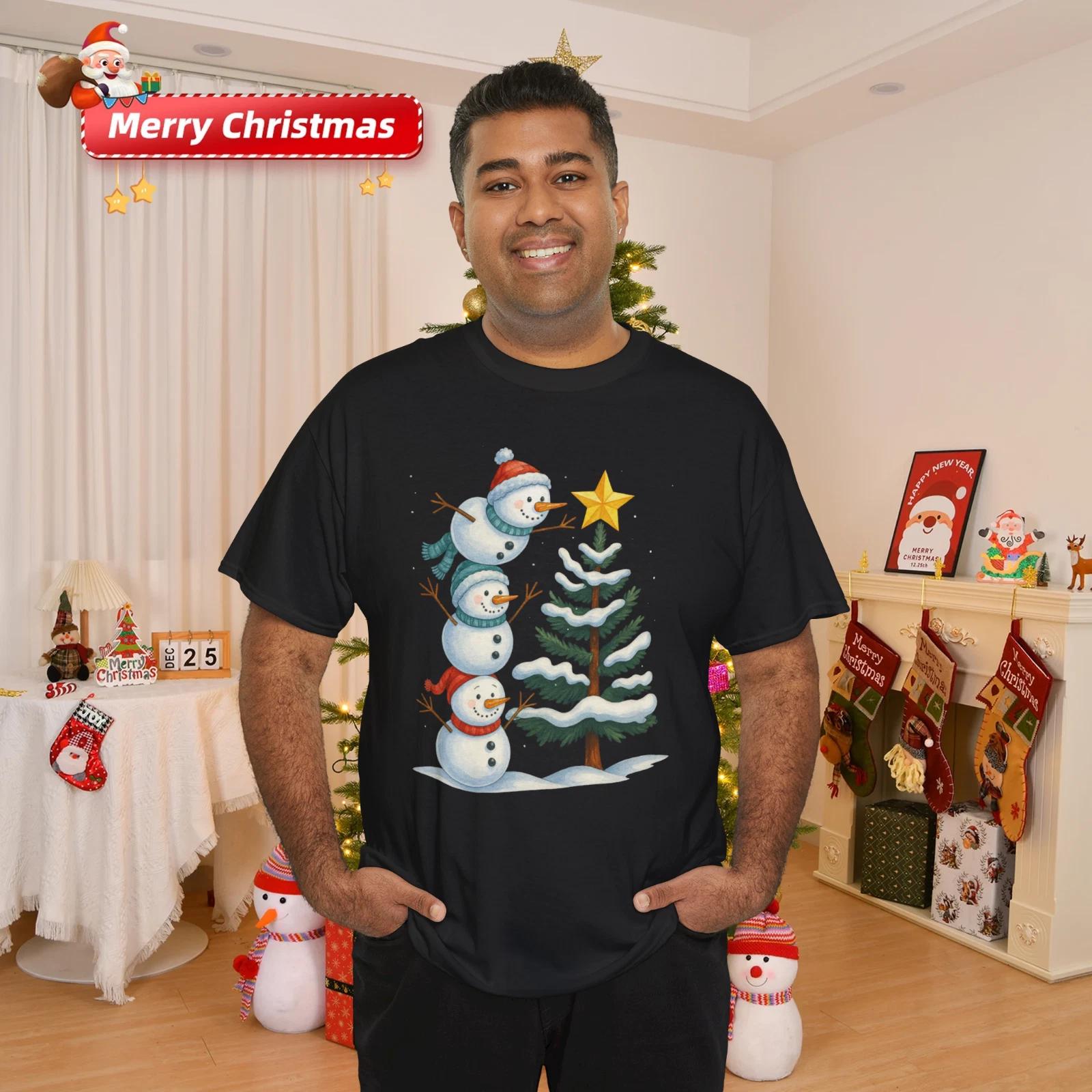 

Christmas Snowman Topper Tree Holiday Family T-Shirt 3XL