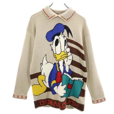 Walt Disney Company Wool Blend Long Sleeve Donald Duck Knit Sweater Logo Women Used