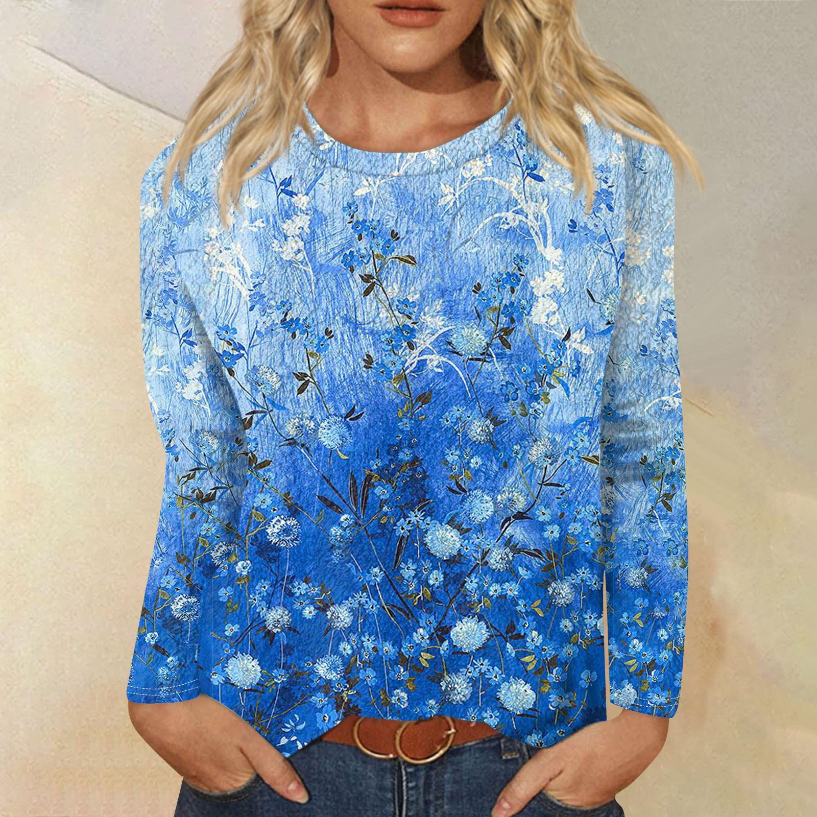 

Женская модная повседневная фланелевая футболка с длинным рукавом и круглым вырезом с принтом XXL синий