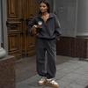Western Style New Half Zipper Print Hoodie Pants Two-Piece Set Half Zip Top and Pants Set