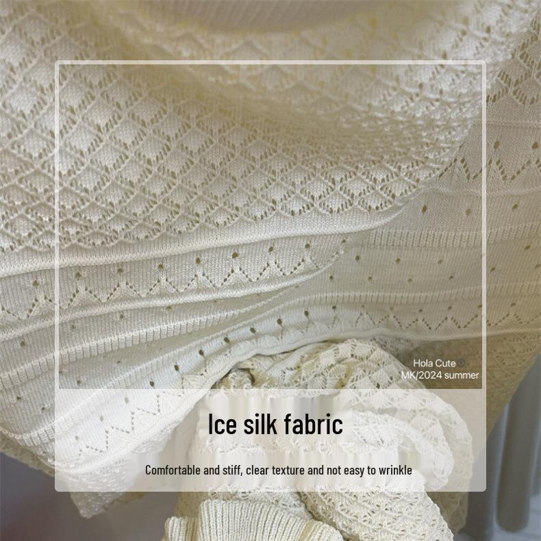 Summer French Fashion: Knitted Midi Skirt & Tie-Up Tank Top Ice Silk Two-Piece Dress