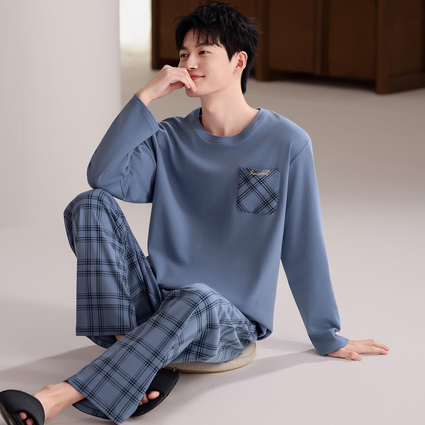 

Men s Plus Size Pure Cotton Long-Sleeve Pajamas - Spring & Autumn Style for All Ages L
