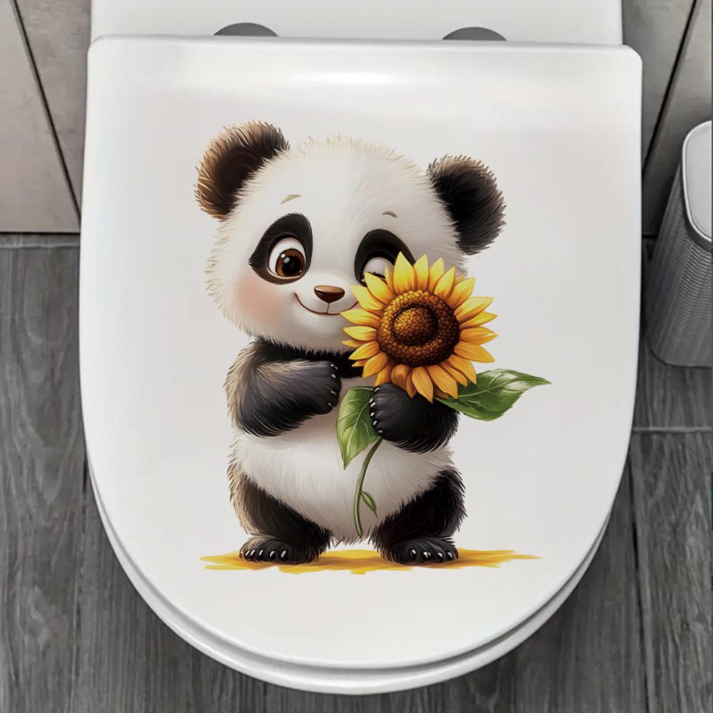 Cute Cartoon Panda Sunflower Toilet Wall Sticker Self-Adhesive Waterproof Removable Bathroom Home Decor Art