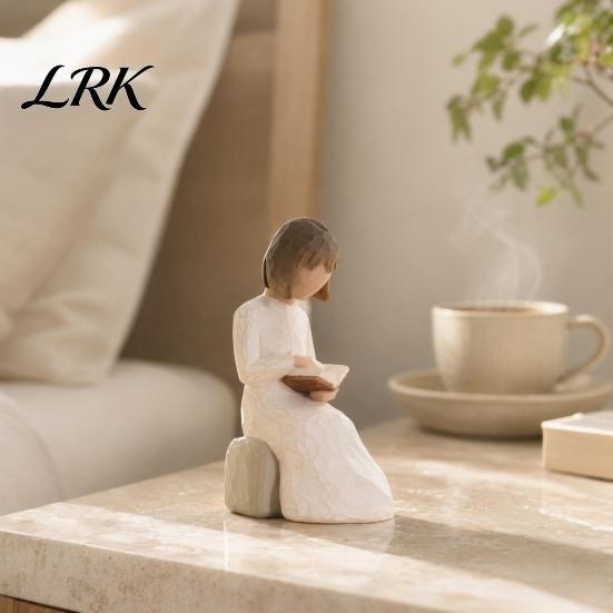 3D Printed Reading Sculpture Angel Book Statue, Resin Desk Decor for Lovers, Lover Decoration Young Girl Figurine Bookshelf, Healing Atmosphere
