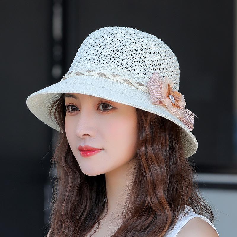 2025 Neue Sommer Einfarbige Floppy Atmungsaktive Strohhüte Für Damen Blumen-Accessoires Damen Sommer Strand Sonnenhüte