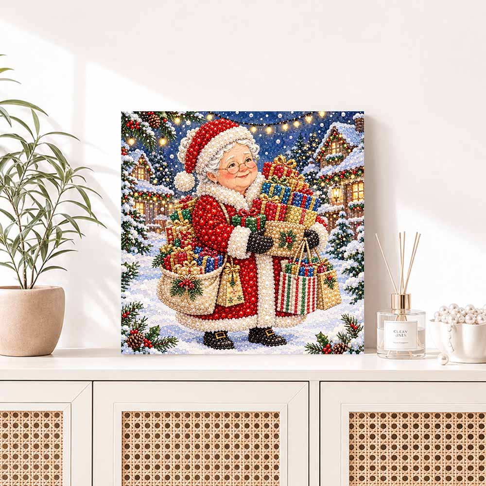 DIY Pearl Diamond Painting Art Kit with Frame. Mrs. Claus Christmas Gift Home Wall Decor Craft Kit. Wall Decoration Gift