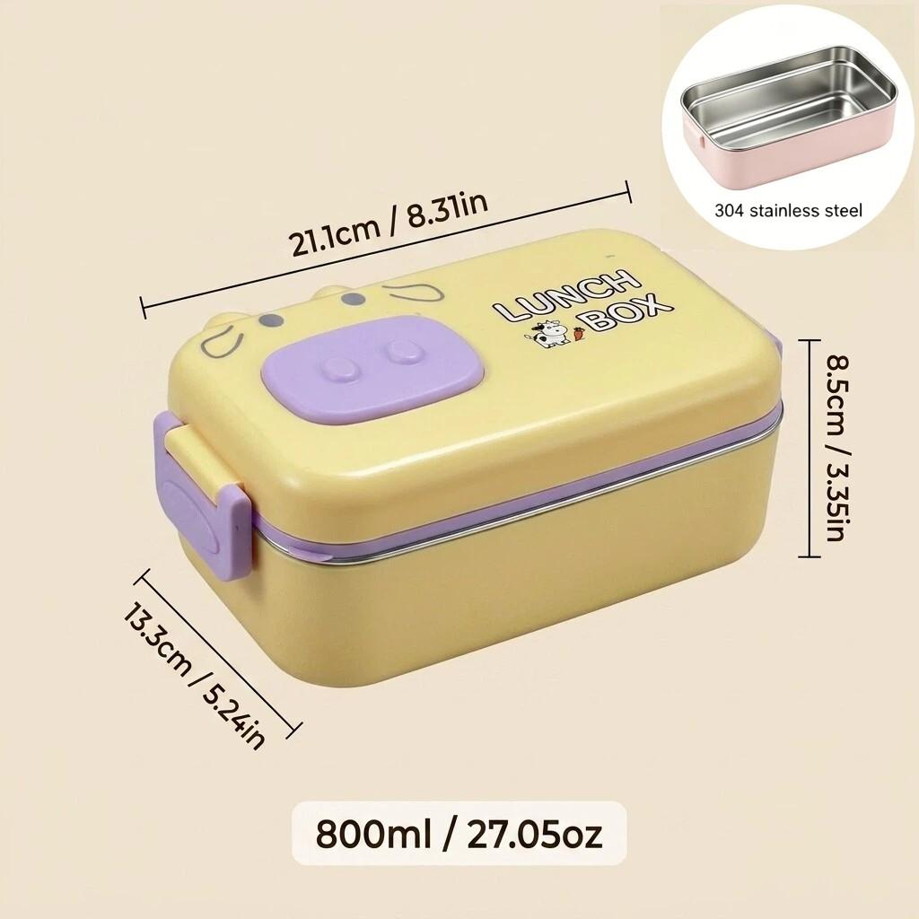 Animal Bento Box Plastic Lunch Box for Kids School Leakproof Microwavable Food Storage Containers with Compartments & Cutlery