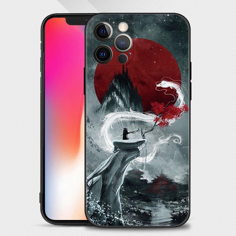Landscape Ink Samurai Art Phone Case Cover Coque For Iphone Xiaomi Mi Samsung Galaxy Redmi Note A S 11 12 13 14 15 22 23 24 5G Pro Plus Max Fe Ultra