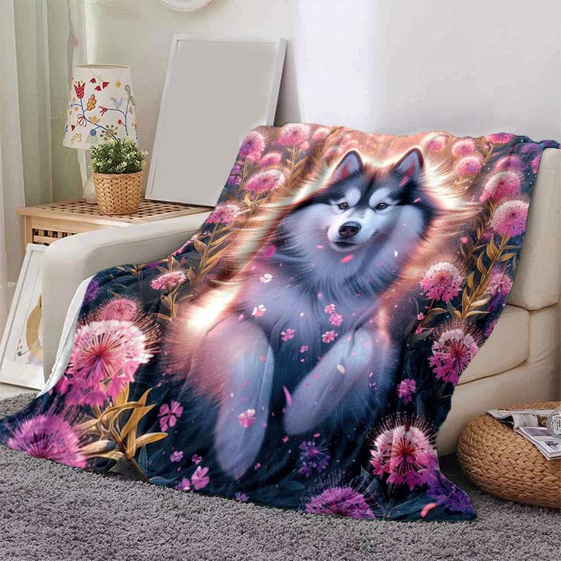 1pc Dog Printing Lightweight Flannel Blanket, Comfortable and Warm Blanket, for Camping Sofa Bed and Couch Office, in All Seasons