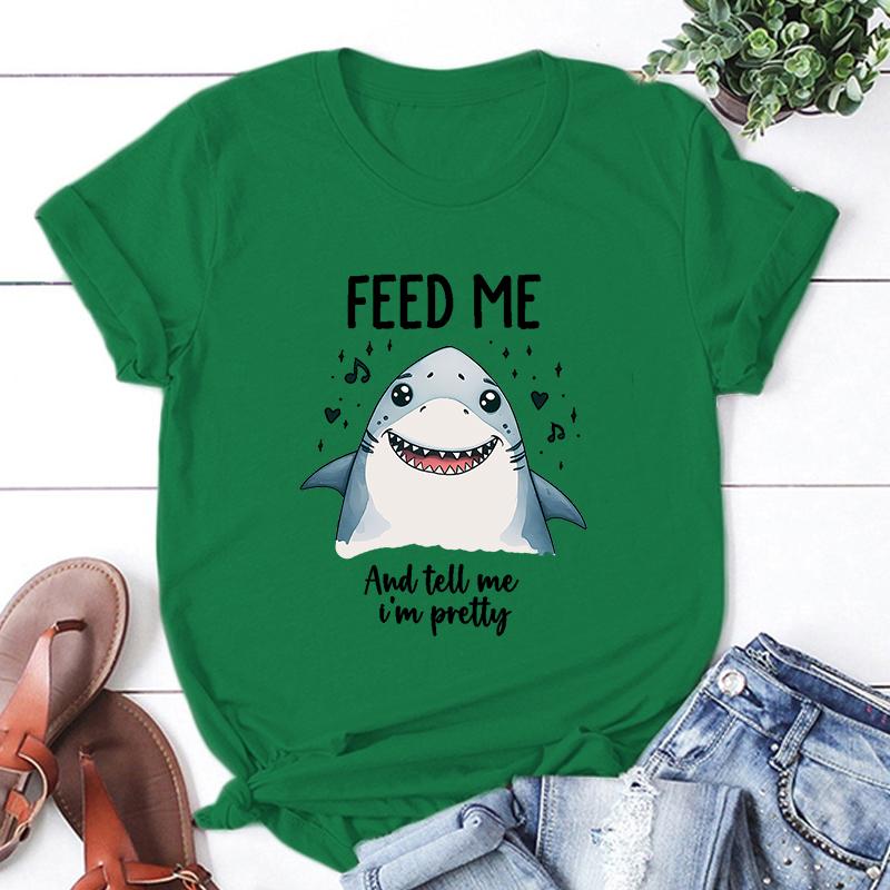 

Hot Shark Feed Me And Tell Me I M Pretty Print Unisex T-Shirt Loose Short Sleeve Harajuku Casual Tops Women T-Shirt 3XL