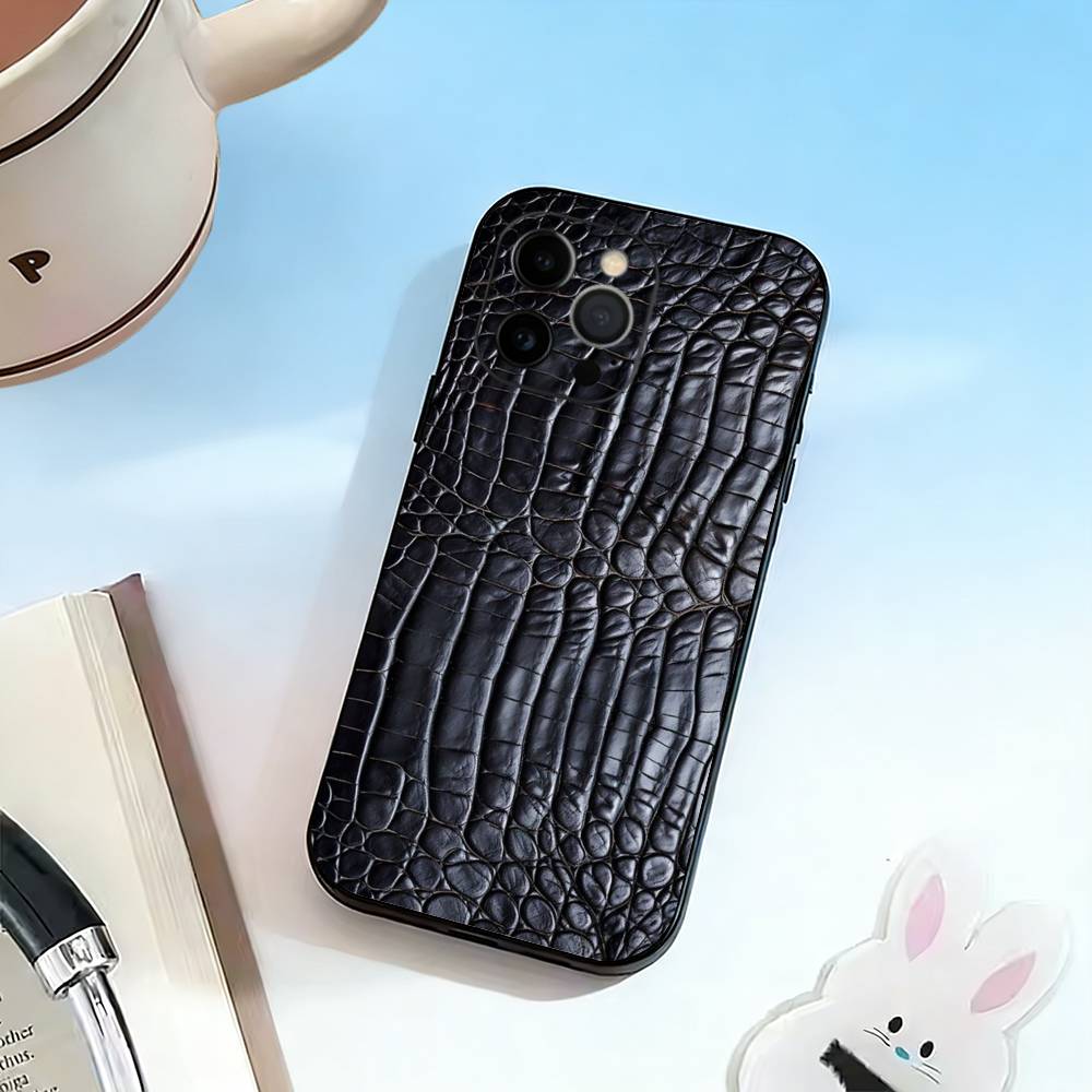 Crocodile Embossed Phone Case For iPhone 17, 16,15,14,13,12,11 Plus,Pro Max, Others Soft Black Cover