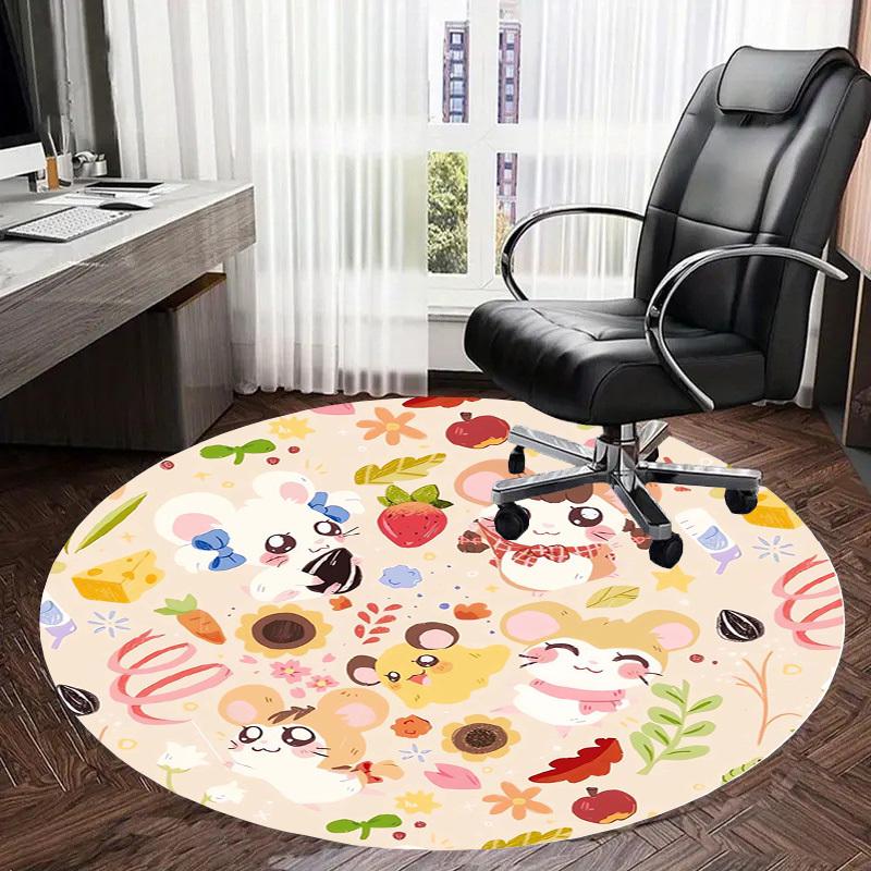1pc Cute Hamster Illustration Pattern Round carpet, Made of Polyester,Perfect for Decorating Office Chairs, Living Rooms fplt016