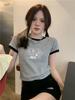 Summer new Korean version slim and thin printing short navel with short-sleeved top T-shirt women's ins tide