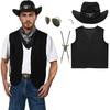 Men's Costume Set with Fringed Vest Hat Belt Bandana 6-Piece Outfit for Halloween Party