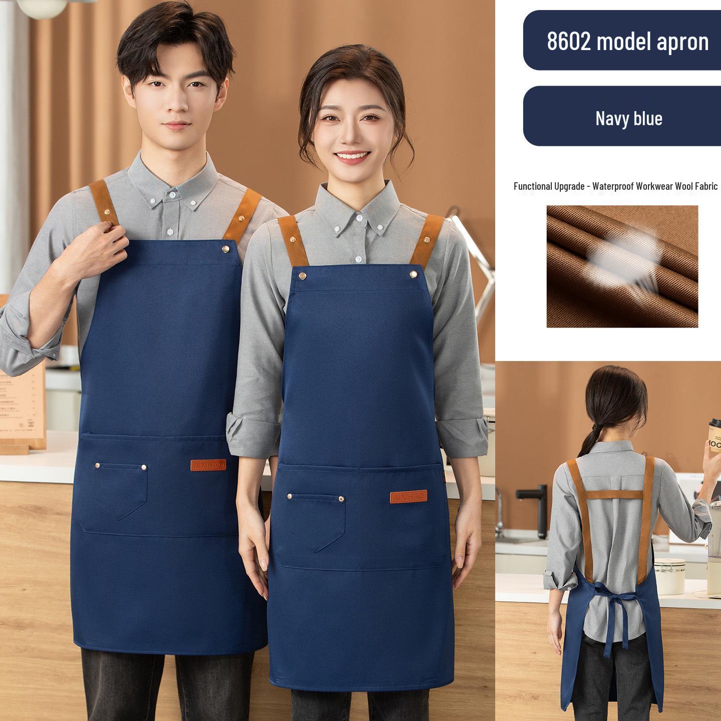 Индивидуальный водонепроницаемый кухонный фартук на талию, устойчивый к пятнам темно-синий