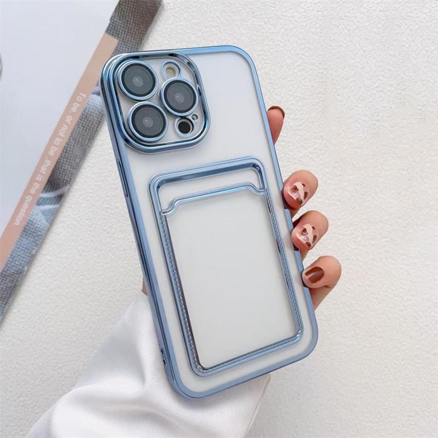 Luxury Plating Frame Wallet Phone Case with Card Holder for iPhone 16 15 14 13 12 11 Pro Max 16 Plus 15 Pro 14 Pro Max Soft TPU Shockproof Case Cover