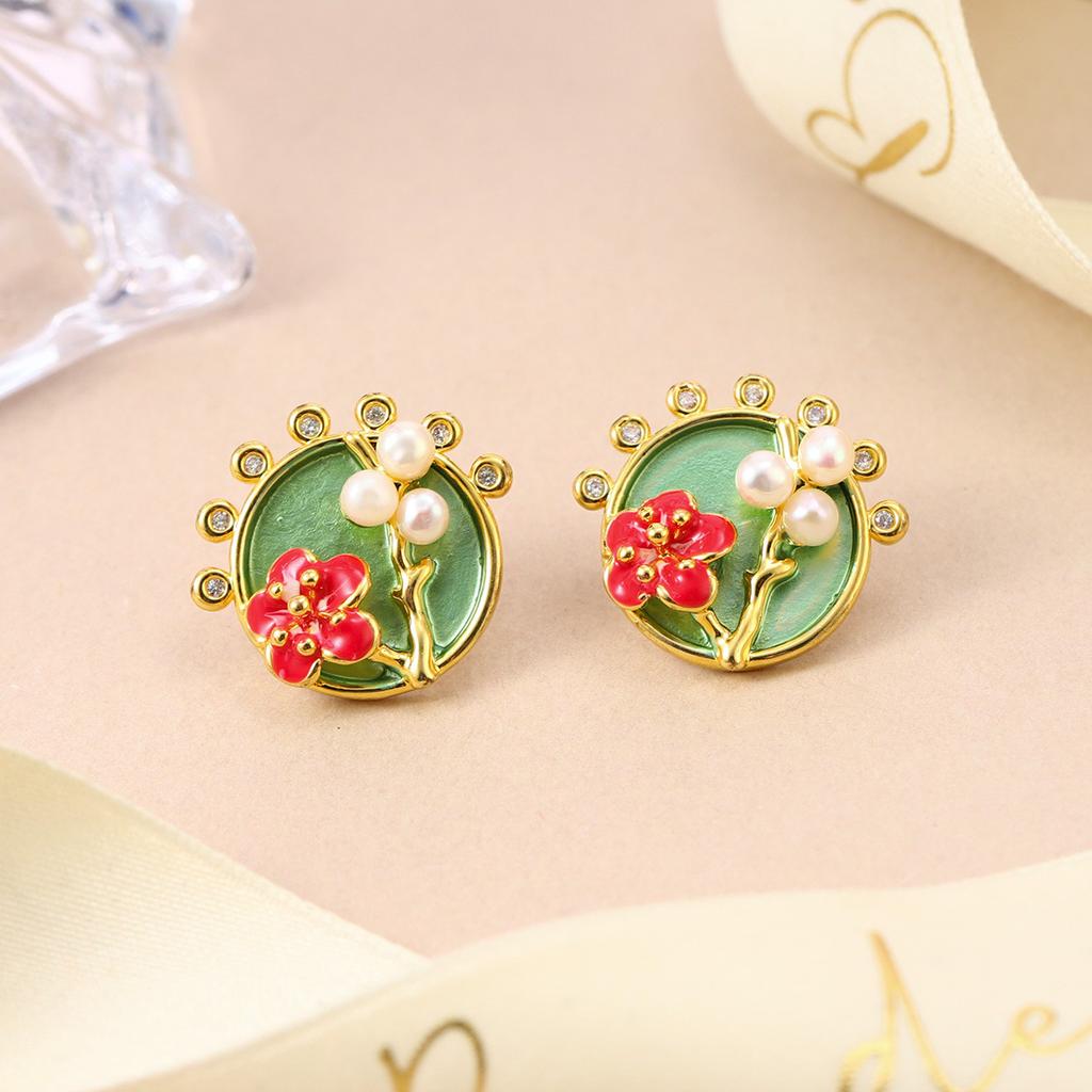 Mori Small Oil Drop Pearl Flower Earrings Small Fresh and Sweet Butterfly Love Earrings Super Fairy High-end Stud Earrings