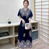 Ethnic Style V-neck Cotton and Silk Short-sleeved French Thai Style Dress for Women's Summer Printing Pastoral Style Skirt for Vacation Wear