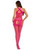 Bodystocking a rete da donna con design traforato, scollo all'americana incrociato e top da discoteca
