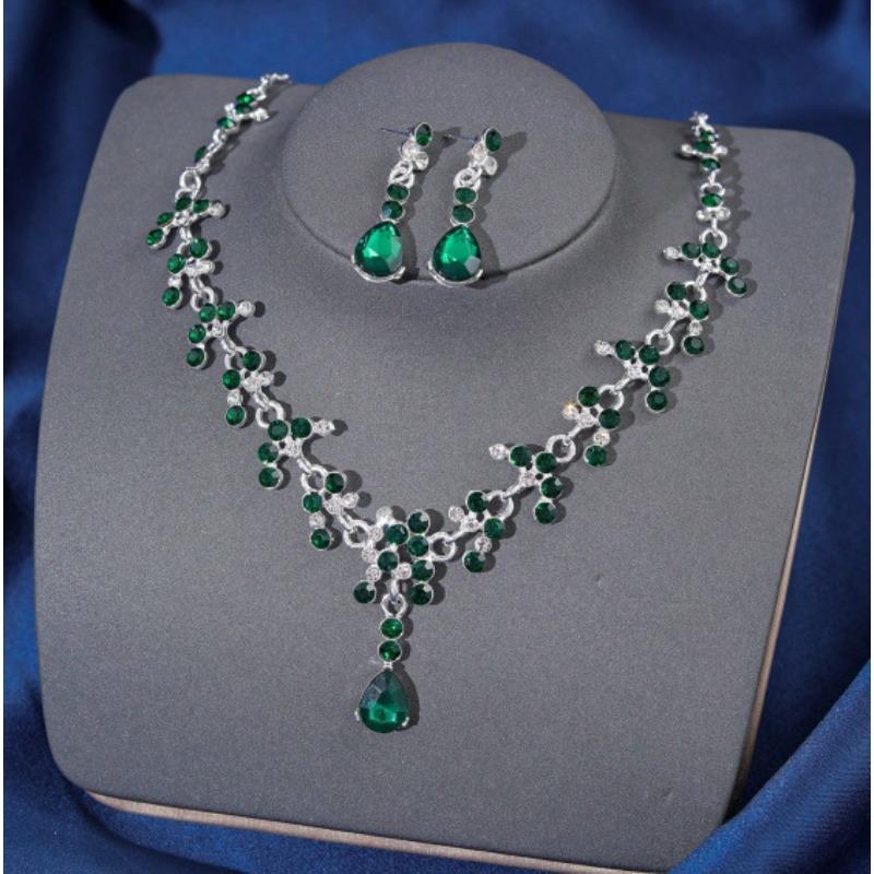 [Small batch customization] Cross-border exquisite bridal jewelry two-piece party dress wedding collarbone necklace earrings