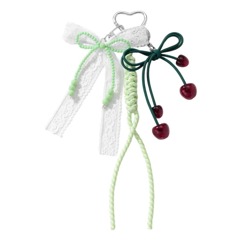 

Adorable Cherry Bows Keychain Bag Charm Accessory for Women Girls Bags Pendant For Backpack Purse Decoration Gift