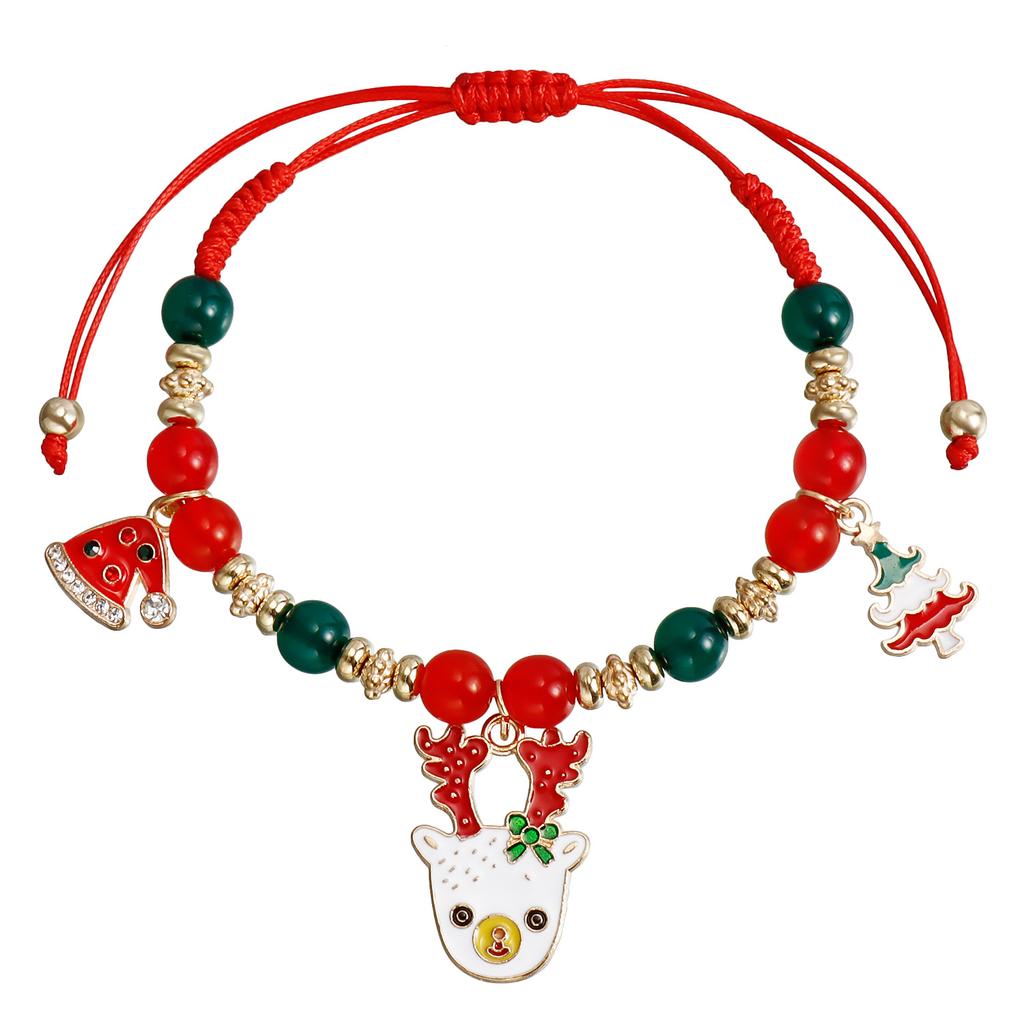 European and American Christmas Ornaments, Hand-woven Beaded Bracelet Sets, Snowman Elk Bells, Chinese Red Jewelry Gifts