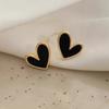 Black Enamel Heart Stud Earrings with Polished Border Minimalist Elegant Women Jewelry for Daily Wear