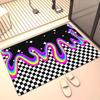 Artistic Rainbow Checkerboard Entrance Mat, Non-Slip Washable Floor Rug, Stylish Home Decor Carpet