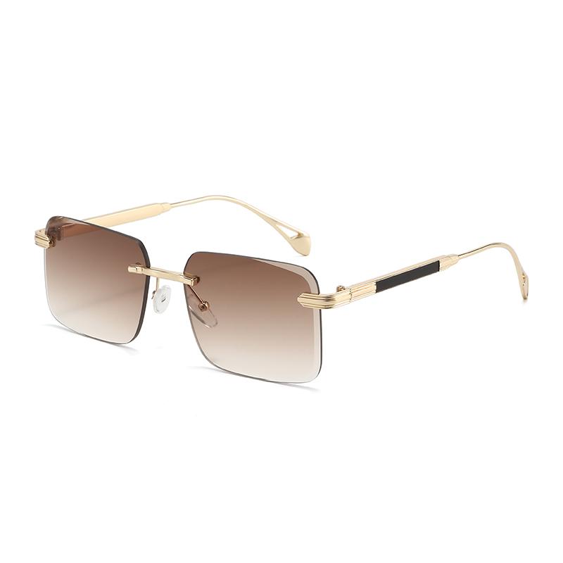

Luxury Metal Square Sunglasses For Men Women Unisex Designer Fashion Sun Glasses Rimless Unisex Eyewear Shades UV400 коричневый