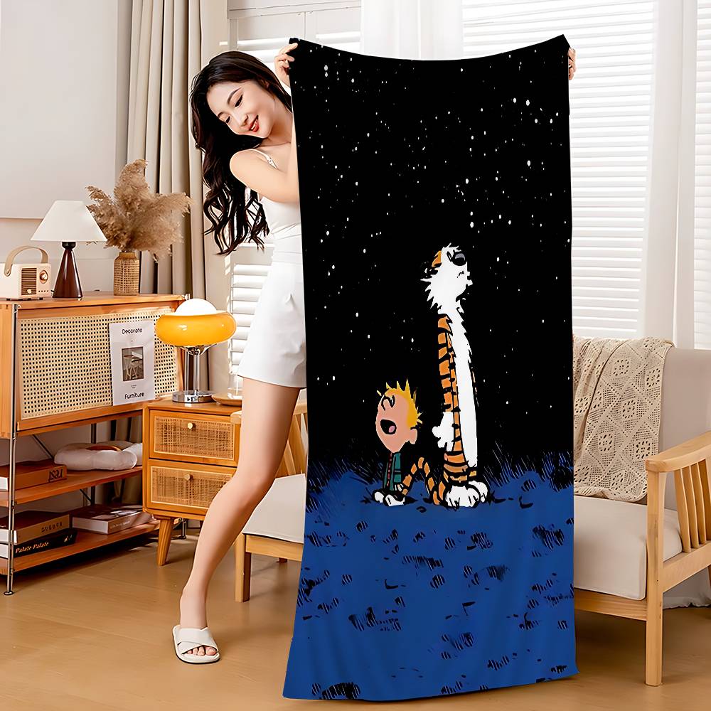 

Anime Calvin And Hobbes Microfiber Blanket Quick Drying Beach Towels Oversized Printing Super Absorbent Pool Towel Blanket W30*H60(CM)