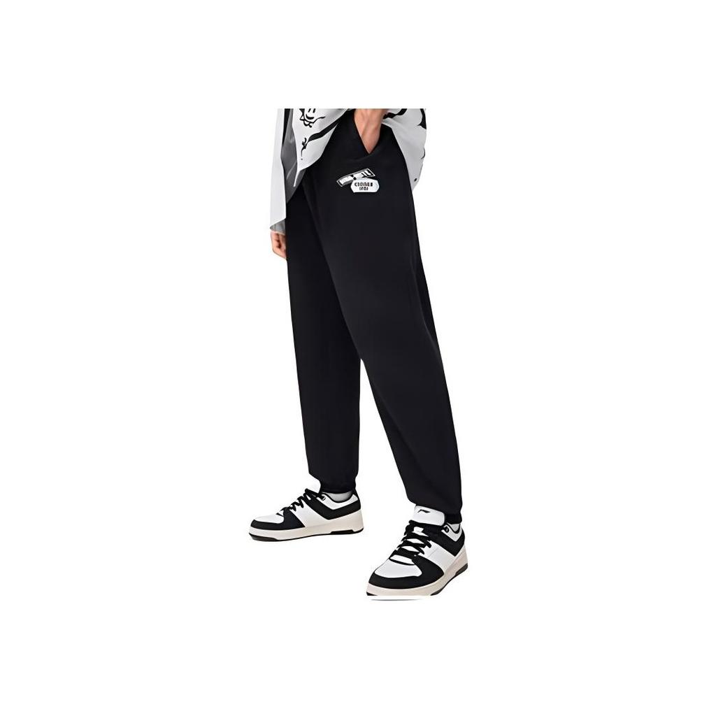 Li Ning Disney Hugging Dragon Collaboration Series Loose Fleece Cuffed Knitted Sports Pants Men bottoms Black AKLU513-1