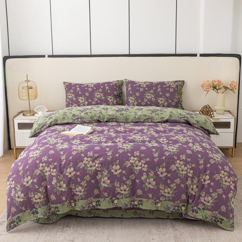 KUUP Pure Cotton Wisteria Double-Layer Gauze 4-Piece Bedding Set