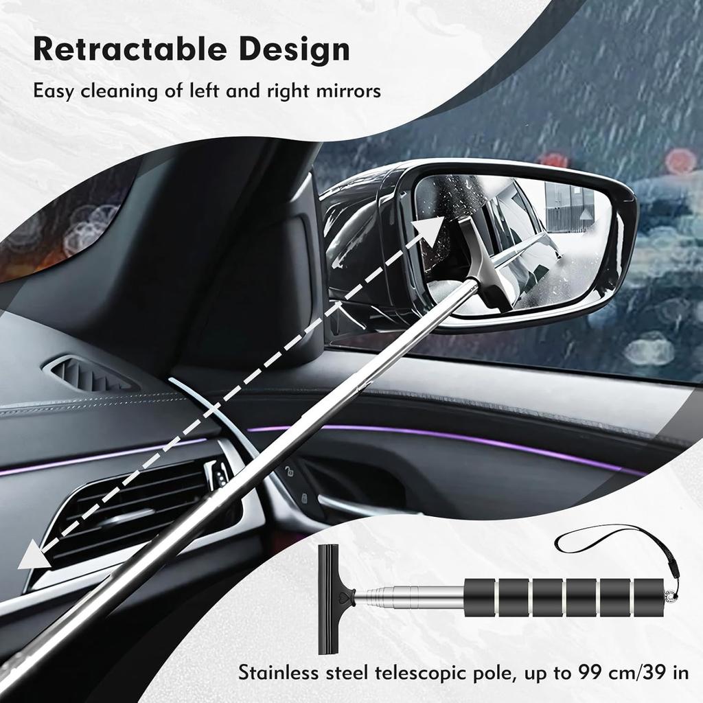 2 Pcs Side Mirror Squeegee, Retractable Car Wiper, Portable Cleaning Tool For Rainy Foggy Weather, Universal Accessories