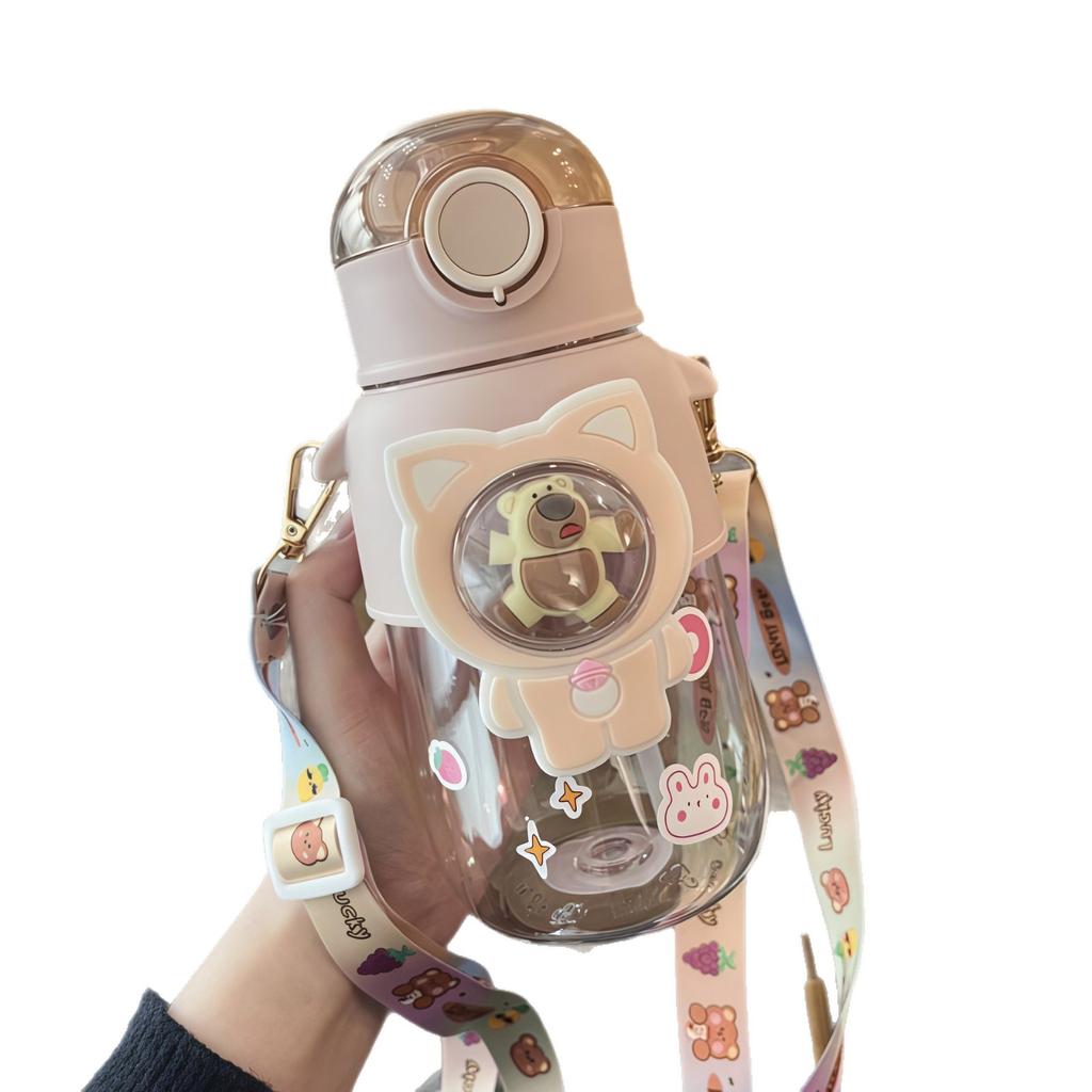 Water bottle summer cartoon children's plastic cup large capacity cute bear plastic cup student gift straw kettle high value cup