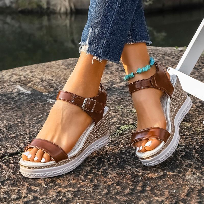 Women’s Peep-Toe Buckle Platform Slide Sandals Casual Summer Shoes