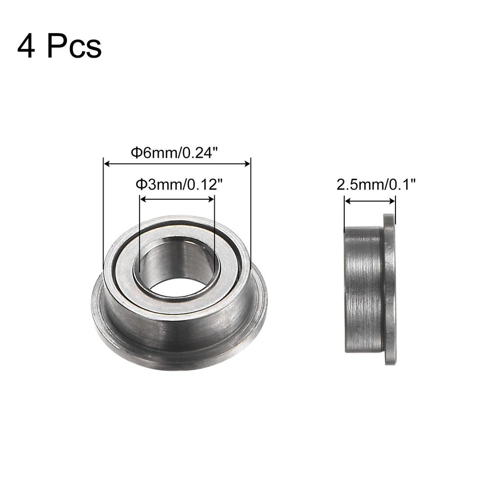 Uxcell MF63ZZ Flansch-Kugellager Chrom Doppelt Geschirmt Flanschlager Lager, 4 Stück, 3x6x2,5mm, Stahl,