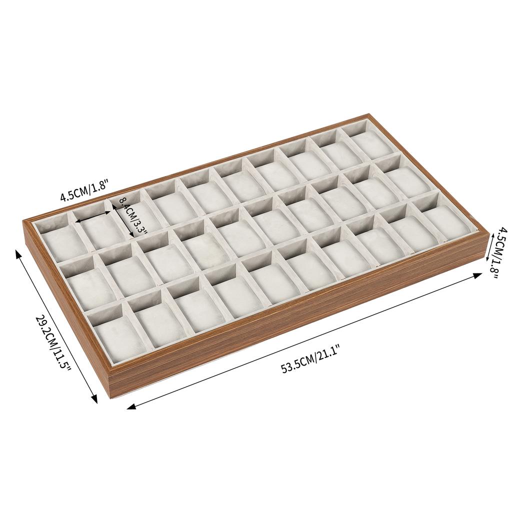 30 Grid Watch Jewelry Tray Organizer Wooden Box Organizer Display with Removable Pillow for Men & Women Storage and Display