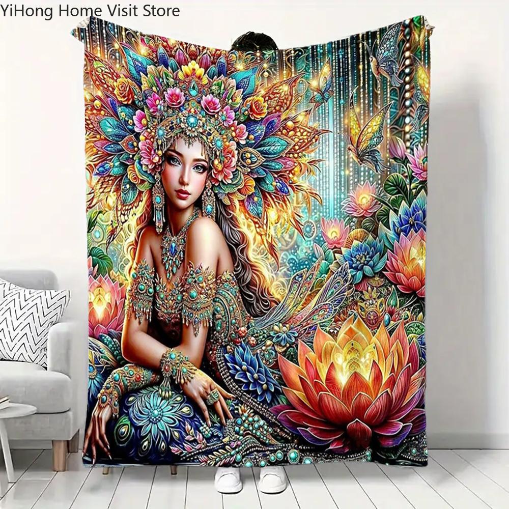 Woman Rhinestones Pictures Soft Plush Blanket,Flannel Blanket Throw Blanket for Living Room Bedroom Bed Sofa Office Cover Gift