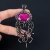 Lab-Created Ruby Gemstone Copper Wire Wrap Handmade Designer Pendant Jewelry Gift For Love