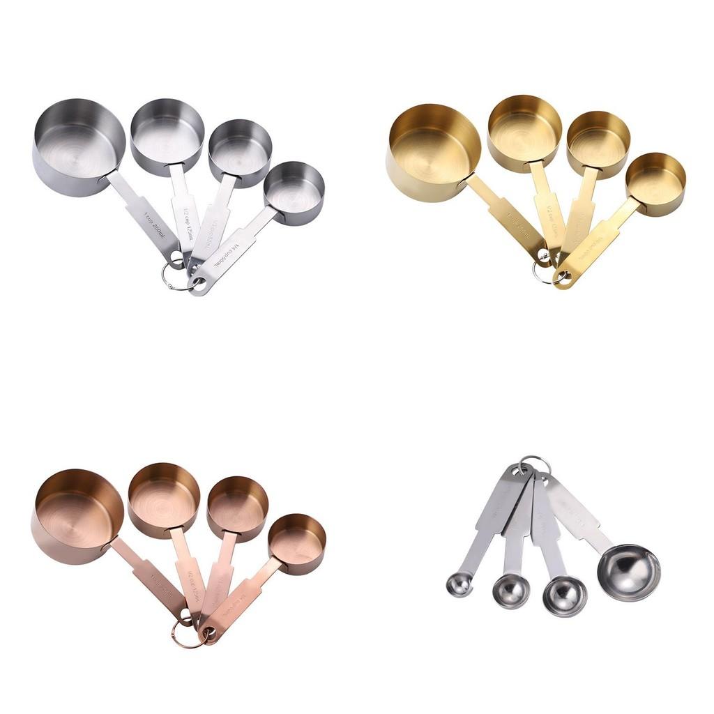 Piece 4 Modern Set Of Stylish Stainless Steel Measuring Cups And Spoons For Enthusiasts Baking