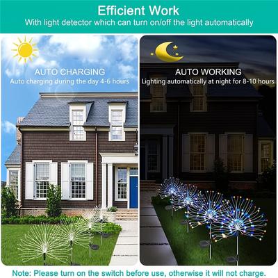 1 Pack Solar Firework Lawn Light Outdoor,IP65 Solar Garden Flower Fairy Lights For Patio Garden Christmas Lighting Decoration