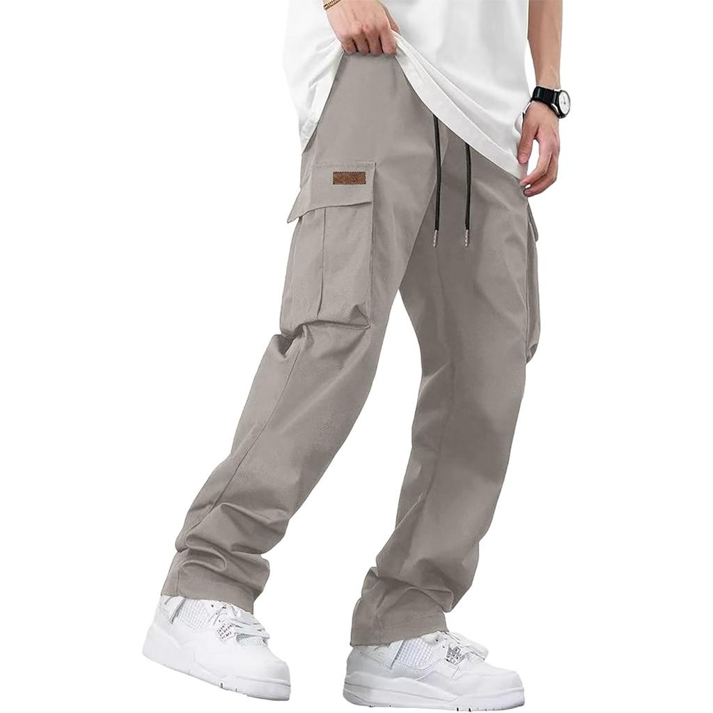 Men's Loose Casual Multi-pocket Work Pants, Youth Stretch Waist Drawstring  Pants