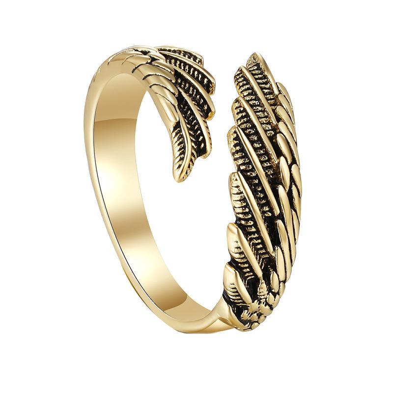 Antique Gold Angel Wing Ring Elegant Couple Rings for Him and Her