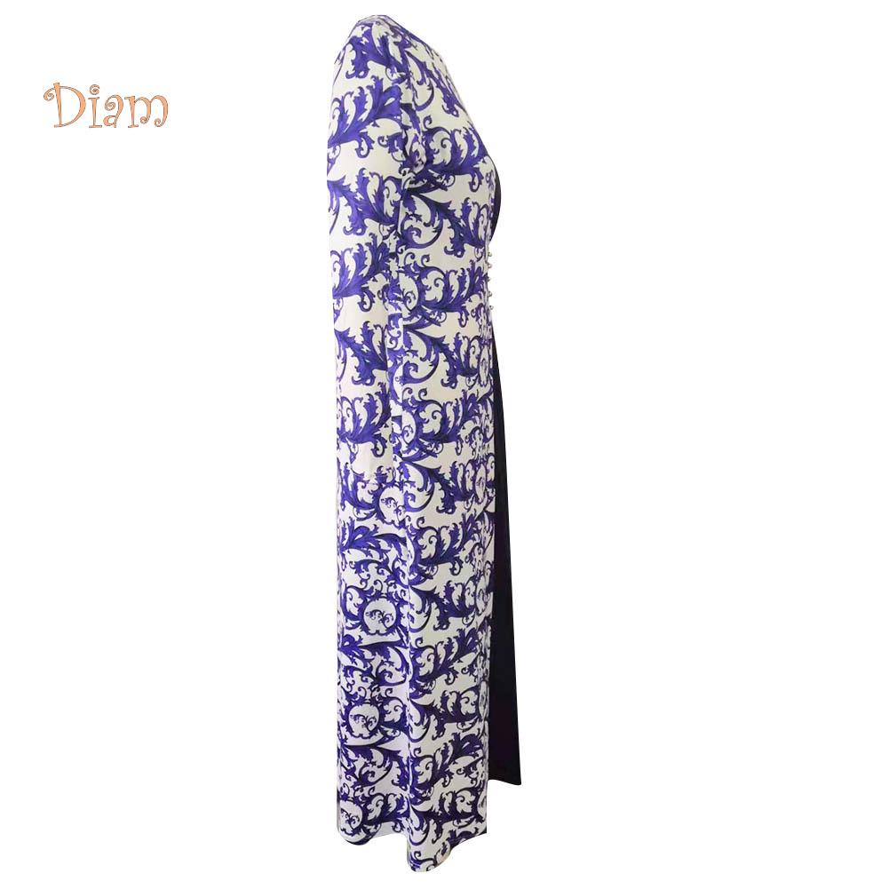V-O-S WOMEN's WEAR Plus Size Evening Party Medieval Floral Print 3/4 Sleeve Maxi Dress Gown