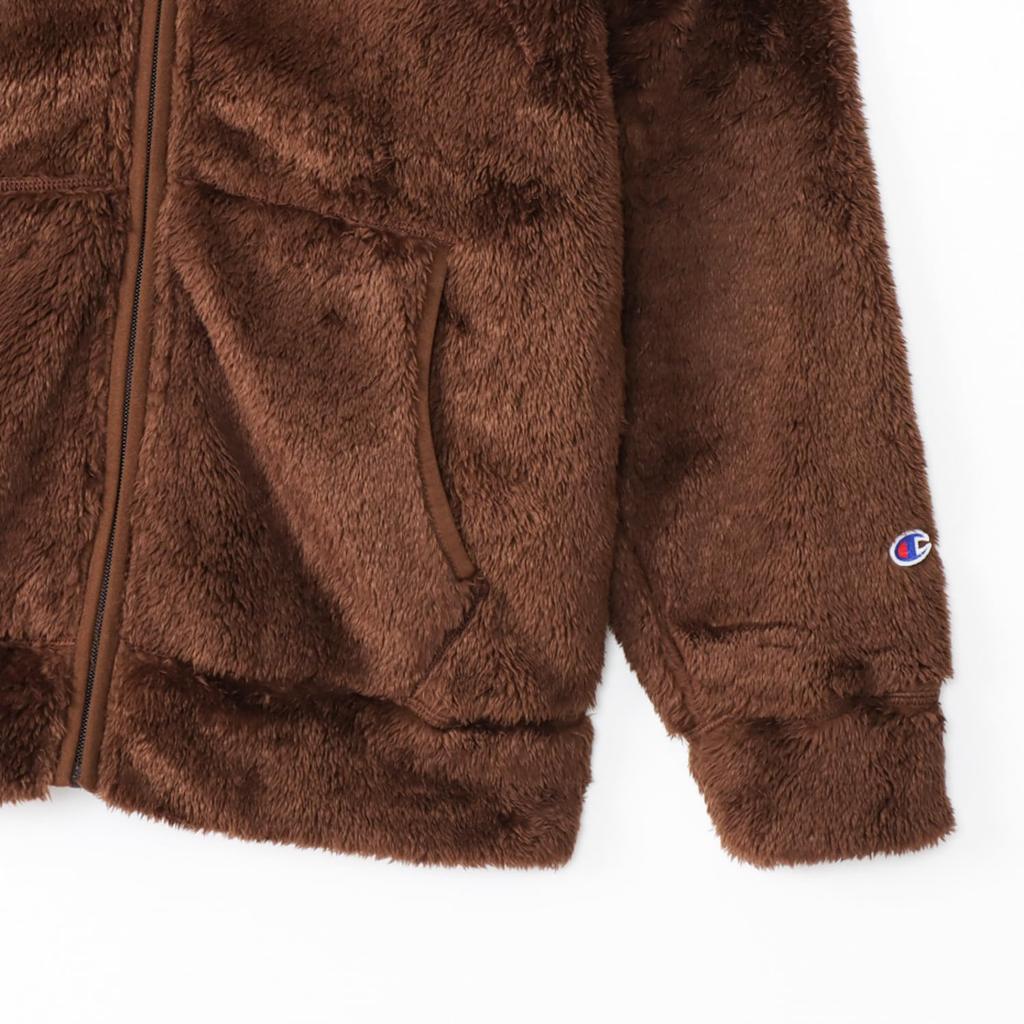 Champion Boa Fleece Outerwear with Script Logo High Neck Zip Hooded Size XL Men's Embroidery, Jacket, Brown, (C3-L616/C3-L616Z)