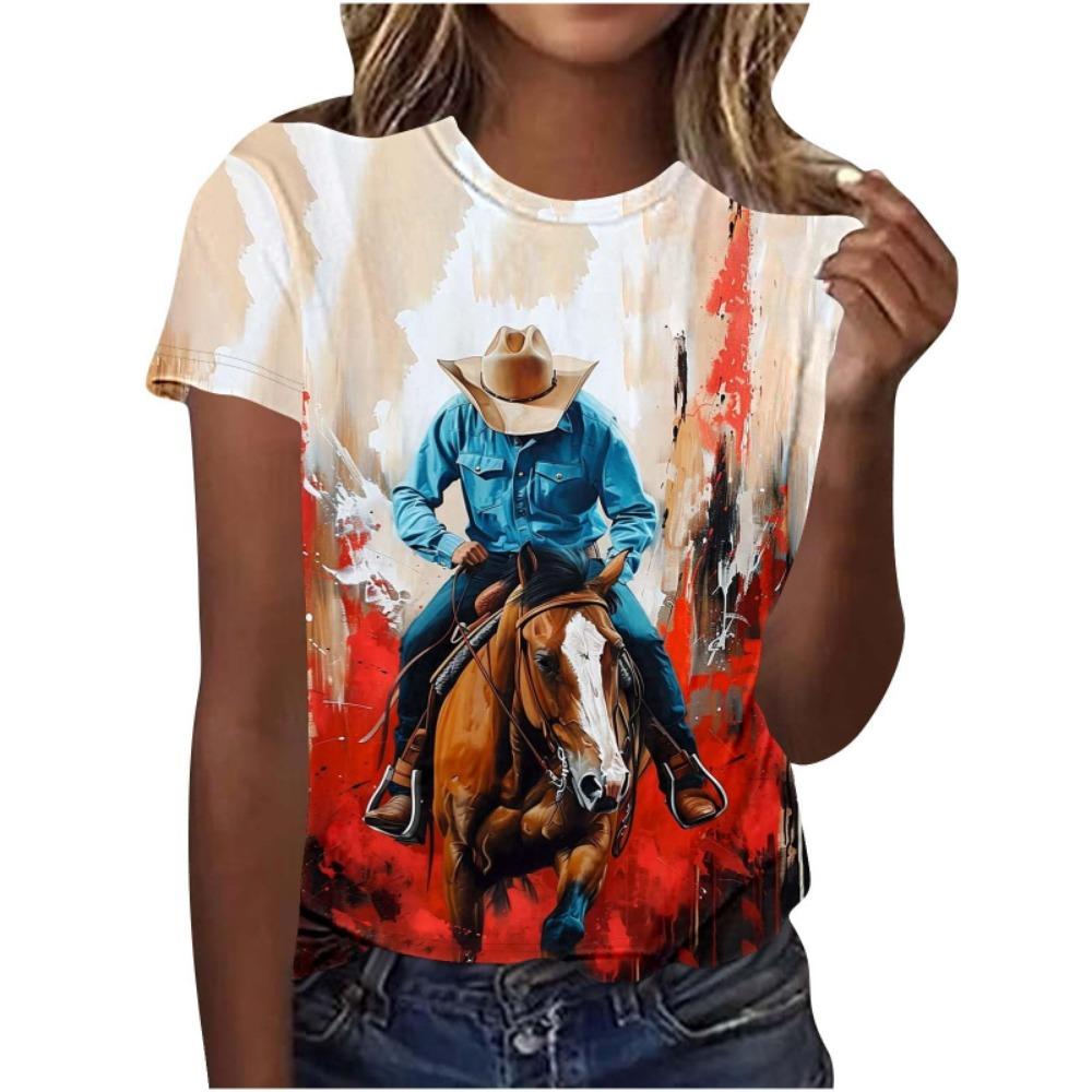 Nuova T-shirt da Uomo a Manica Corta con Stampa 3D di Cavalli da Corsa Personalità Animale Cavallo Girocollo Estiva Casual Abbigliamento Donna