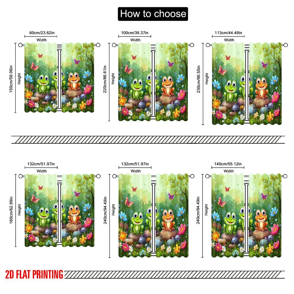 2 Stück, 2D-Flachdruck Kreative Vorhänge Lebhafter Frosch & Schmetterling Polyester (ohne Stange) Dekorationen Innen für Schlafzimmer, Wohnzimmer