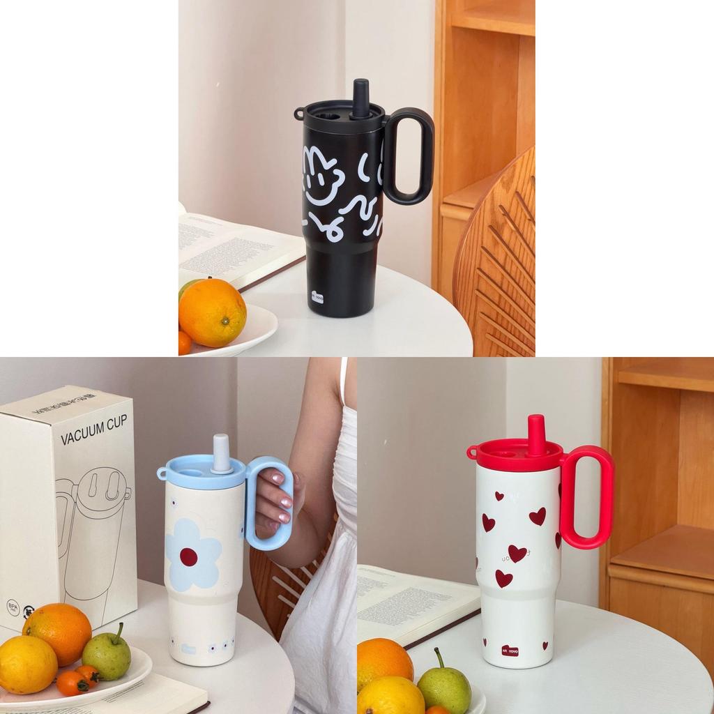 Car Cup Stainless Steel Insulated Travel Mug With Handle And Straw