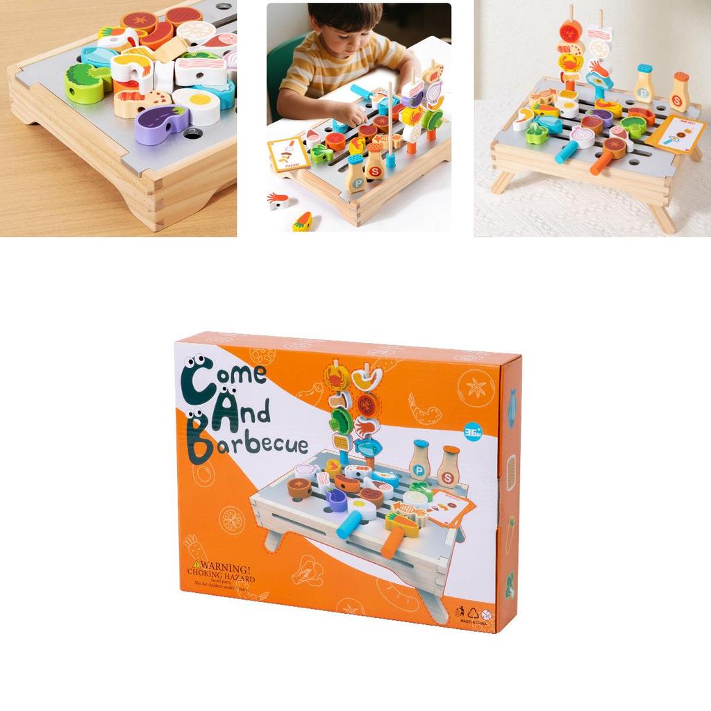 Wooden Simulation Barbecue Rack Cooking Family Interactive Children Toy Set For Parent Child Interaction And Imagination Development