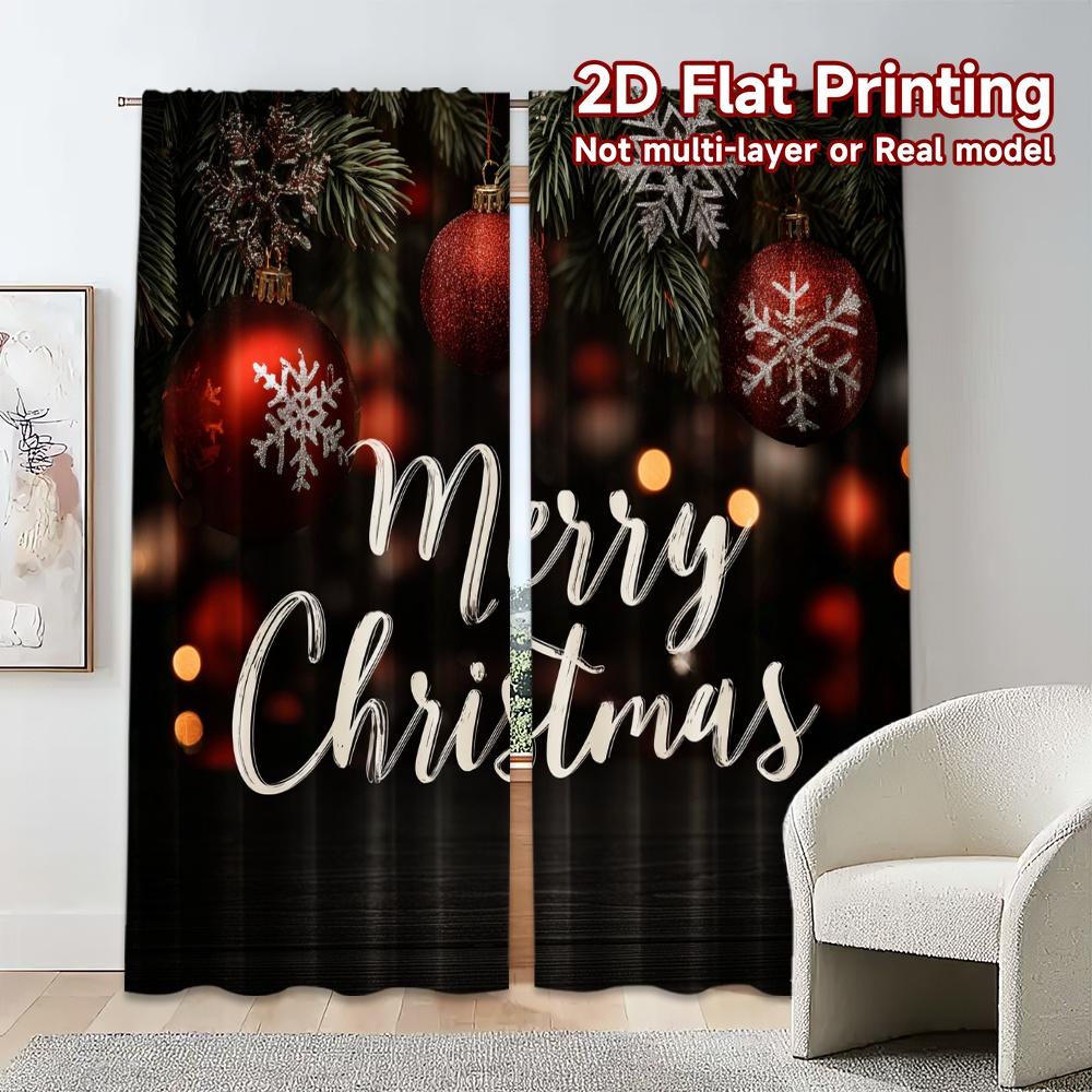 Set Of 2 Modern Flat Printing Jit Curtains Without Rod Festivesnowflakes Minimalist Durable Polyester Curtain Made